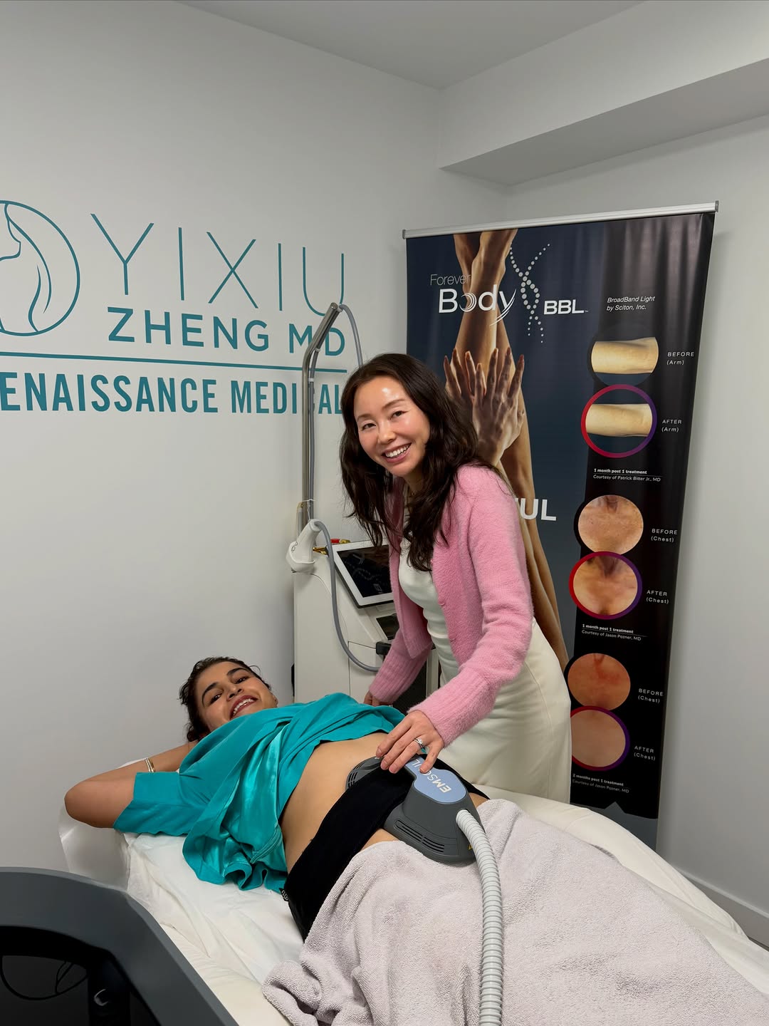 Instagram post by Dr. Yixiu Zheng: The event was a BLAST and a lucky few received a complimentary Emsculpt Neo demo and an Aquafirme Facial 🧖🏼♀️ Thank you to everyone who c…