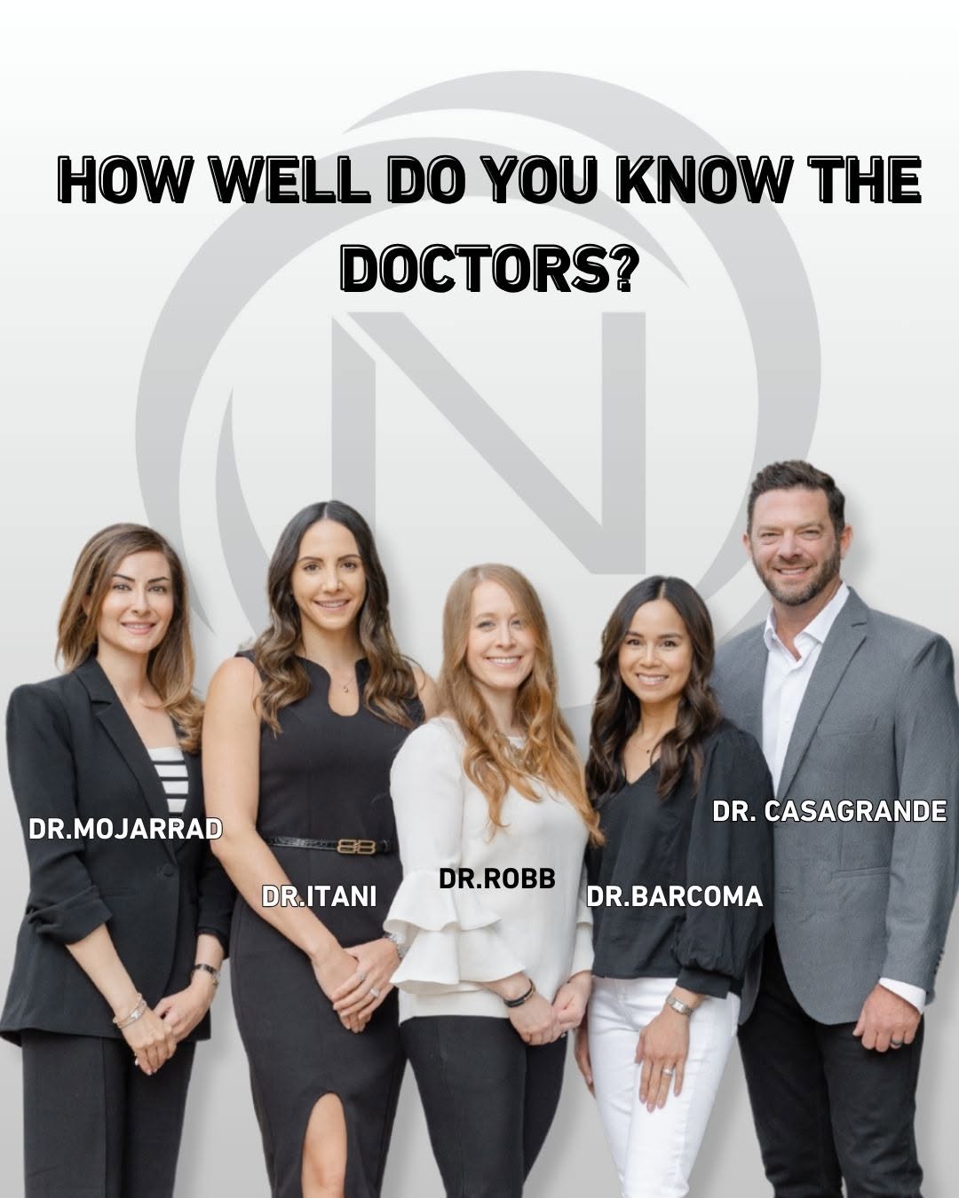 Instagram post by Dr. Zach Casagrande, DDS, MS: How well do you know the doctors? 🦷✨ Swipe through to learn some fun facts and get to know the team behind the smiles!