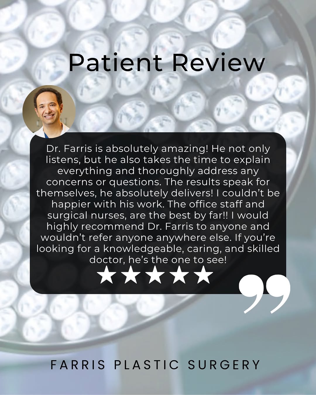 Instagram post by Dr. Zachary Farris: Thank you for choosing Farris Plastic Surgery. 🤍 Knowing our patients feel heard, supported, and confident throughout their journey is the …