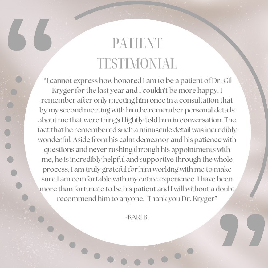 Instagram post by Dr. Zol Kryger: At the Kryger Institute our top priority is patient care. We value all of our patients and strive to provide the best care, customized treat…