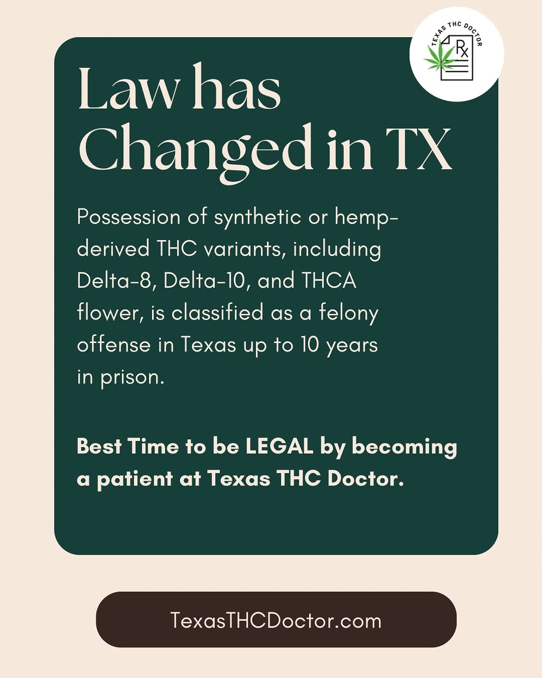 Instagram post by Dr. Zulfiqar Shah: ⚠️ THE LAW HAS CHANGED IN TEXAS ⚠️ Possession of synthetic or hemp-derived THC variants — including Delta-8, Delta-10, and THCA flower — is …