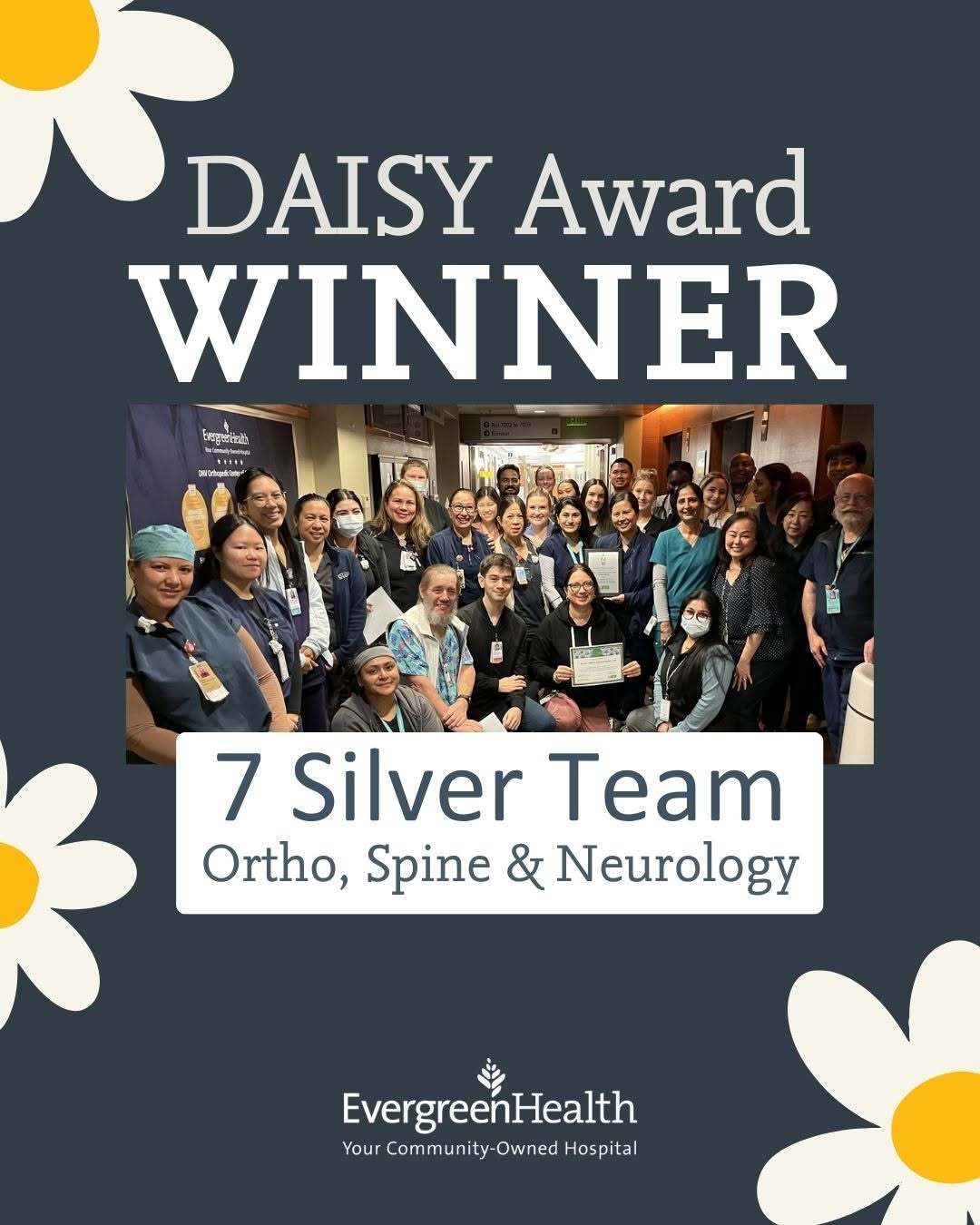 Instagram post by Marco Antonio Salazar: Congratulations to our 7 Silver Team who were honored with The DAISY Foundation Award for Extraordinary Nurses in July!🌼 "In 2025, the 7 Si…