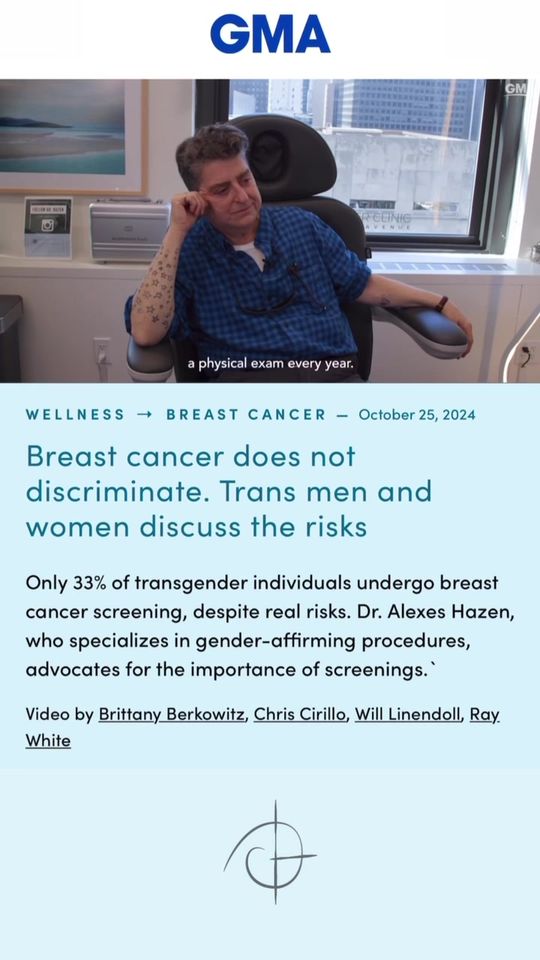 Video by Dr. Alexes Hazen: Breast cancer does not discriminate. With only 33% of transgender individuals undergoing breast c…