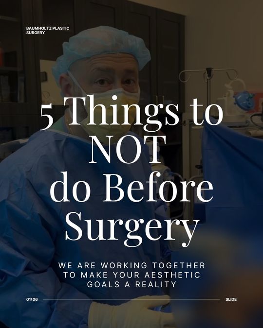 Video by Dr. Michael Baumholtz: Here are 5 things NOT to do before surgery ✨ We want you to reach your aesthetic goals as safely…