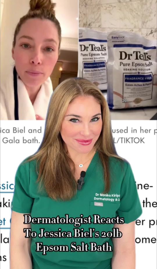 Video by Dr. Monika Kiripolsky: Jessica Biel Bathed In 20 pounds of Epsom Salt To Prep For The Met Gala, But Was It Worth It?🧂🛁…