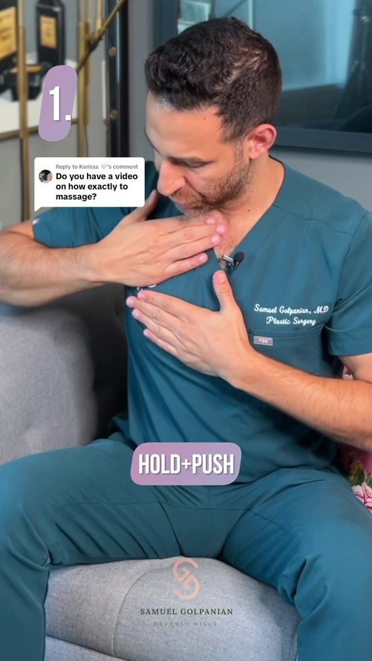 Video by Dr. Samuel Golpanian: Replying to @Karissa 🤍 Breast Implant massaging is an important part of your post op recovery 🩹…